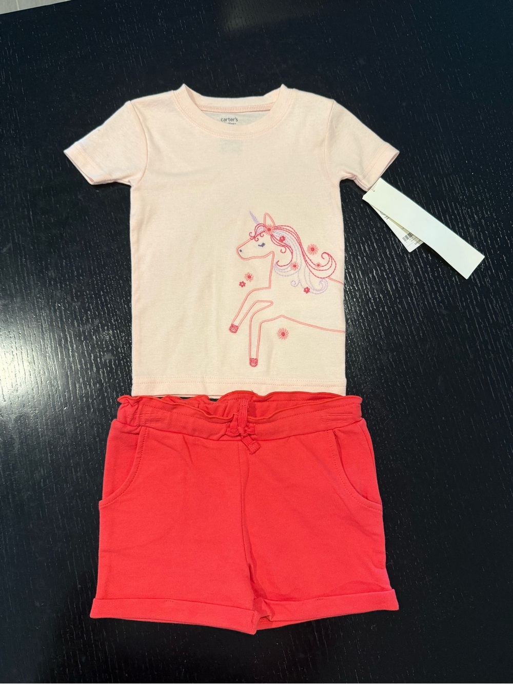 Carter's Light Pink Unicorn Tee and Coral Shorts Pajama Set